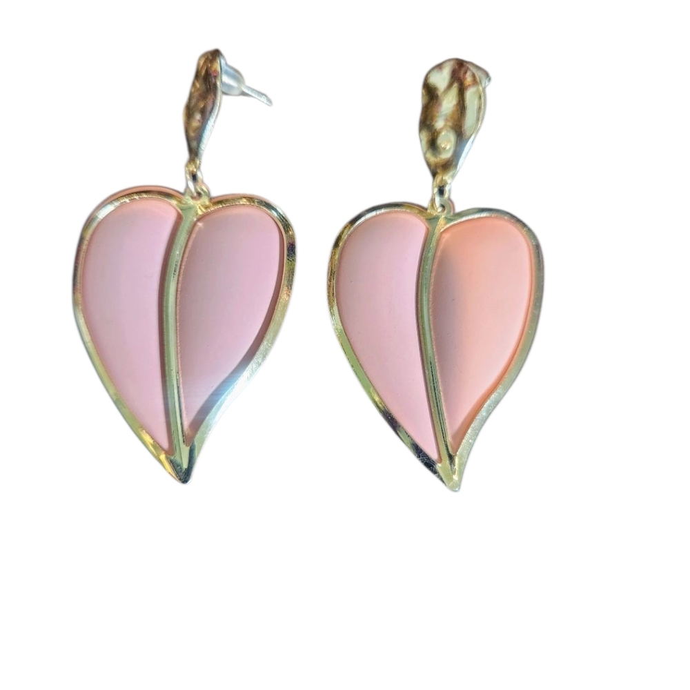 Pink Heart-Shaped Earrings with Gold Accents
